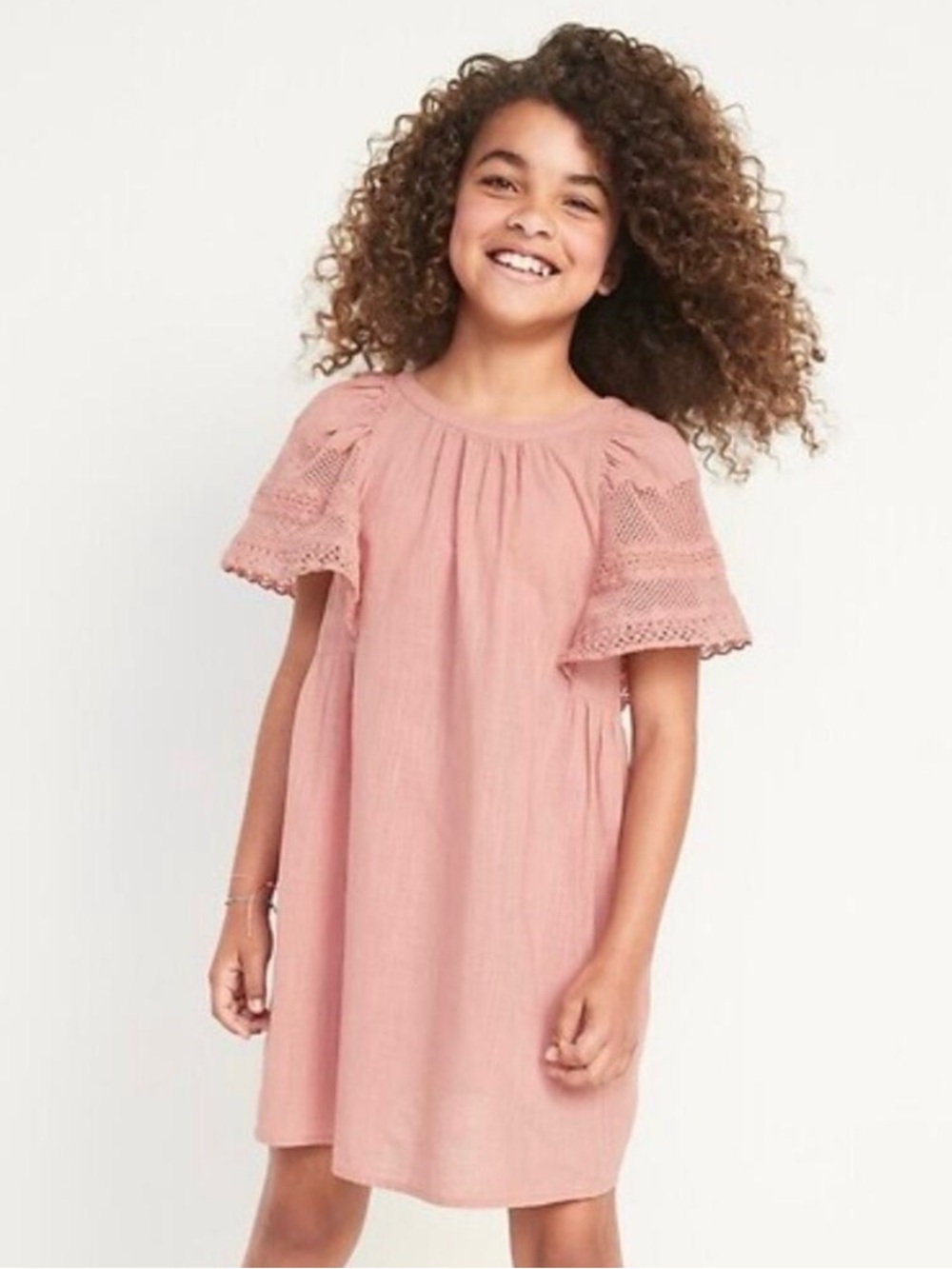 Old Navy Girl's Peach Lace 100% Cotton Natural Fiber Flutter Sleeve Dress NWT